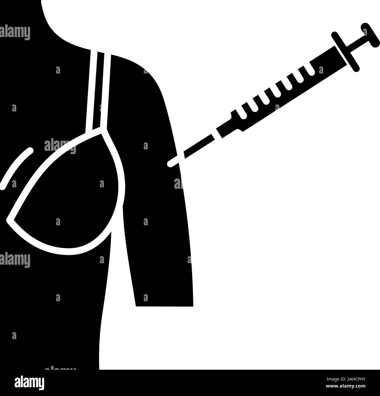 Woman's arm icône glyphe d'injection. Symbole de Silhouette. L'hépatite, la vaccination contre la rougeole. La vaccination de la maladie. L'espace négatif. Vector isolated illustratio Illustration de Vecteur