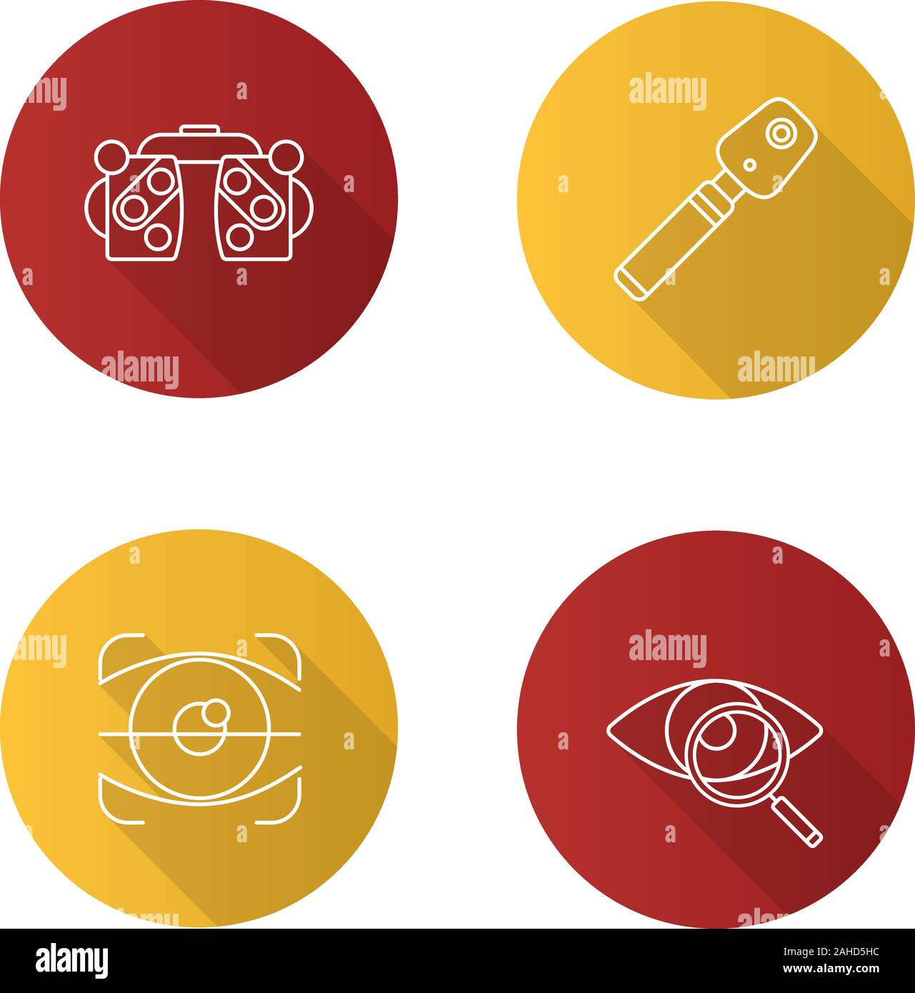 Ophtalmologie télévision long shadow linéaire icons set. Phoropter, ophthalmoscope, scan de la rétine, de la vue. Contour Vector illustration Illustration de Vecteur