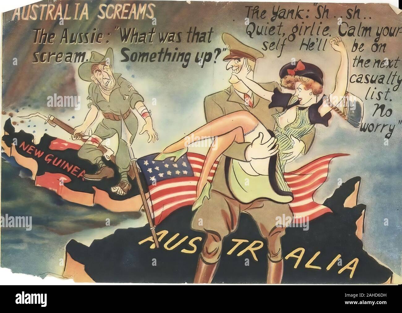 'Australie' cris - la propagande anti-américaine japonais c.1942 Banque D'Images