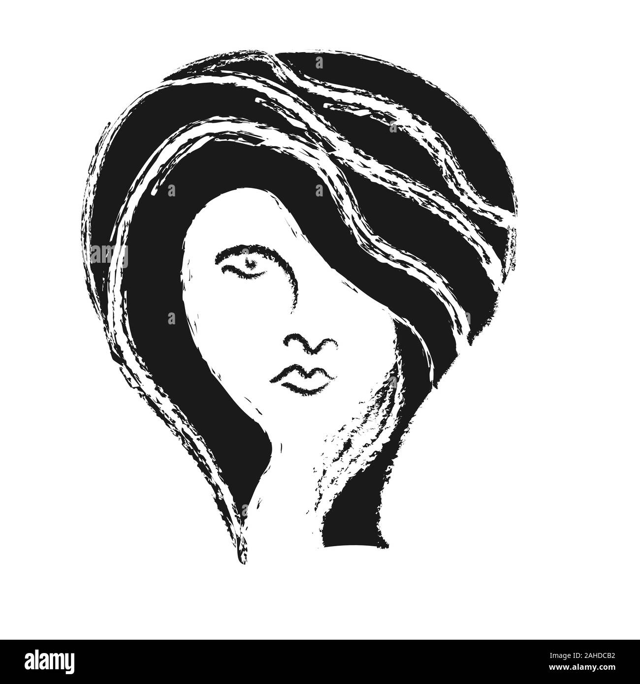 Beau visage de femme. Le style de Doodle. Isolé sur un fond blanc. Le concept du féminisme ou la journée de la femme. Le noir et blanc vector illustratio Illustration de Vecteur