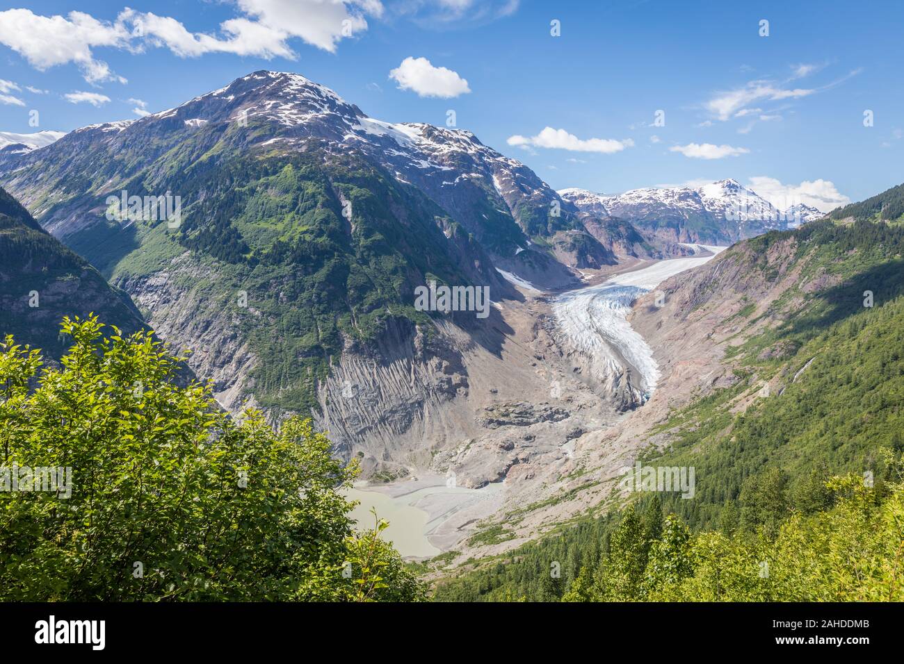 Scène de montagne Alaskian avec glacier Salmon et le lagon Banque D'Images