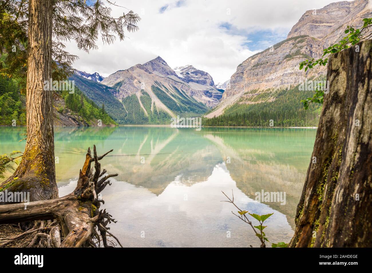 Paysage de montagne avec lac Kinney au mont Robson, Canada Banque D'Images