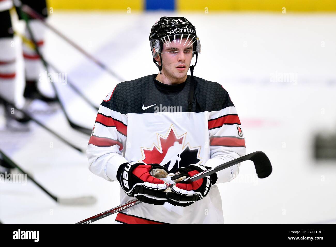 Ostrava, République tchèque. 28 Dec, 2019. Liam Foudy du Canada a été déclaré le meilleur joueur du match après le championnat mondial junior 2020 Championnat du Monde de Hockey sur glace match du groupe B entre la Russie et le Canada, à Ostrava, en République tchèque, le 28 décembre 2019. Photo : CTK Jaroslav Ozana/Photo/Alamy Live News Banque D'Images