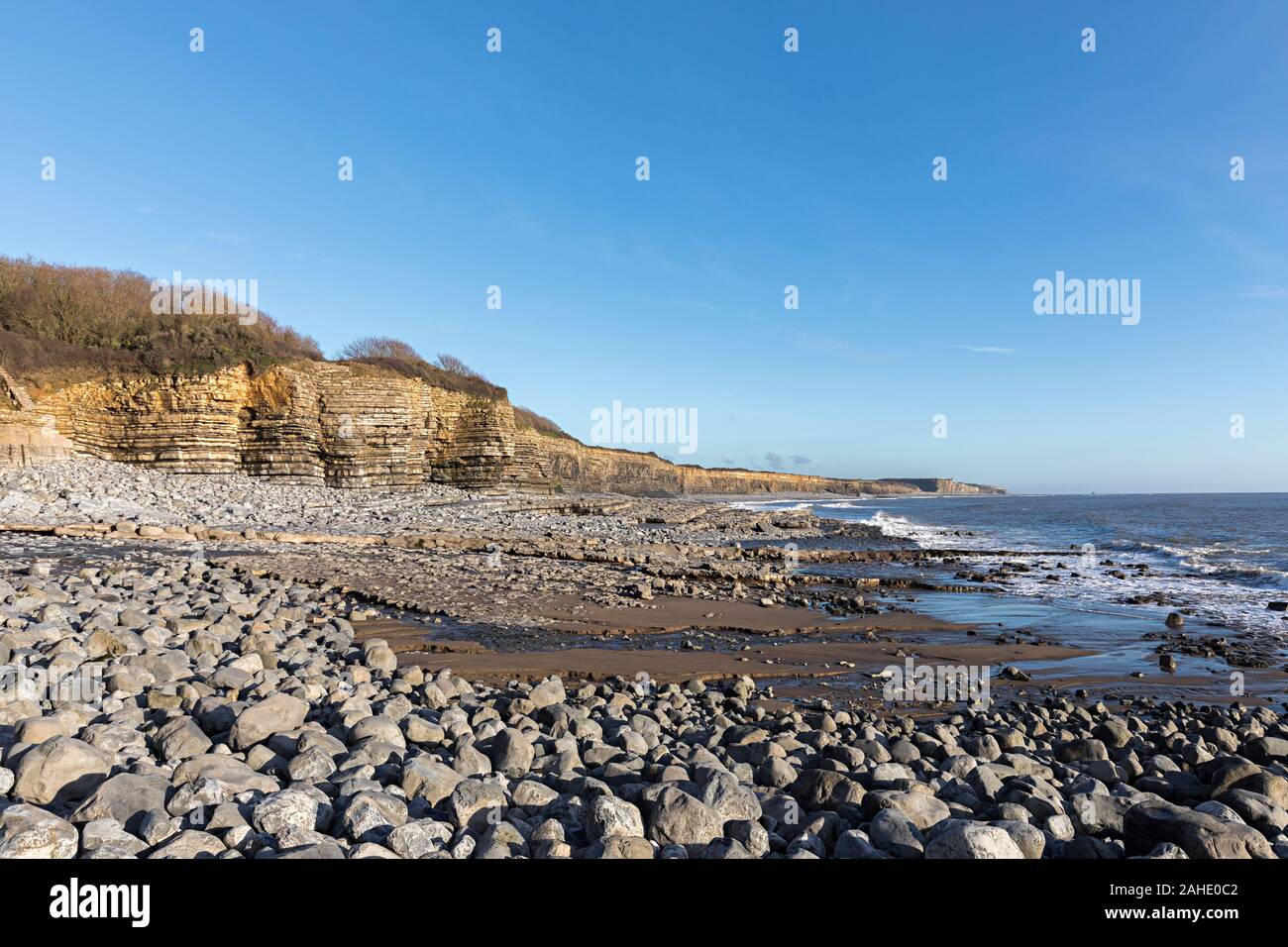 Plage de St Donats sur la marche de la côte du Glamorgan, Pays de Galles, Royaume-Uni Banque D'Images