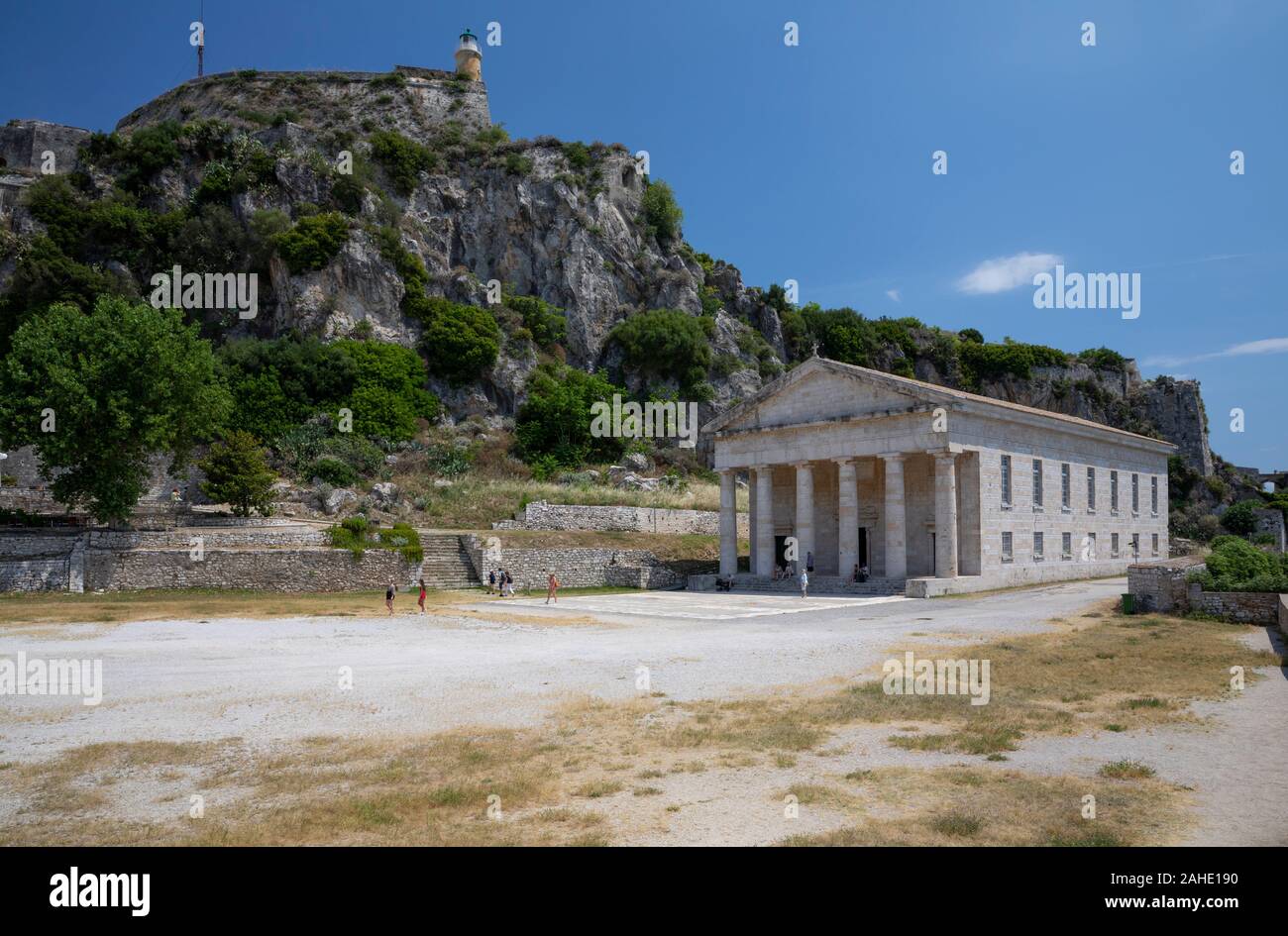L'Église et l'ancienne forteresse, la ville de Corfou, Grèce Banque D'Images