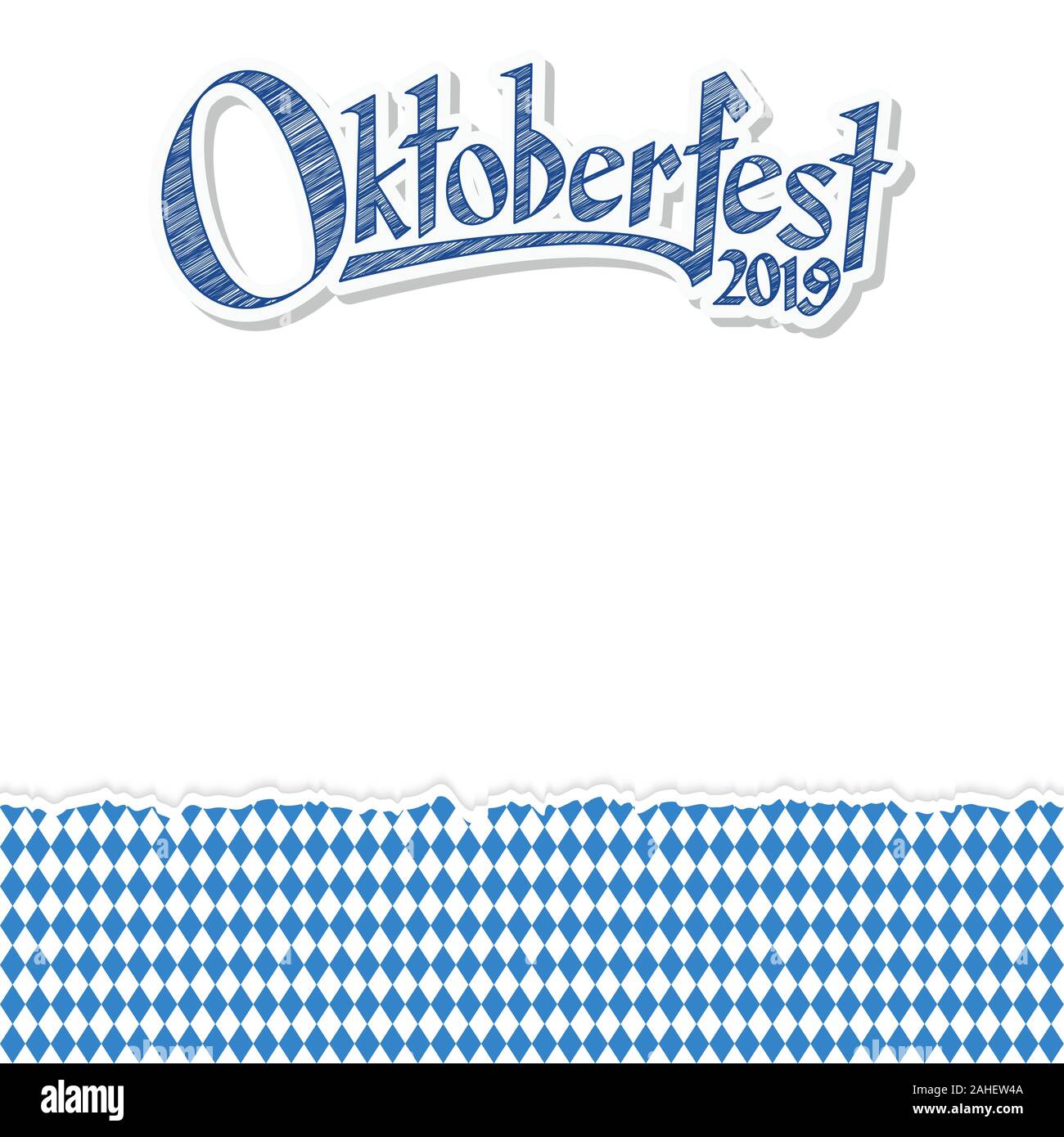 Arrière-plan de l'Oktoberfest avec éventrer avoir papier damier bleu-blanc et de l'Oktoberfest 2019 texte Illustration de Vecteur