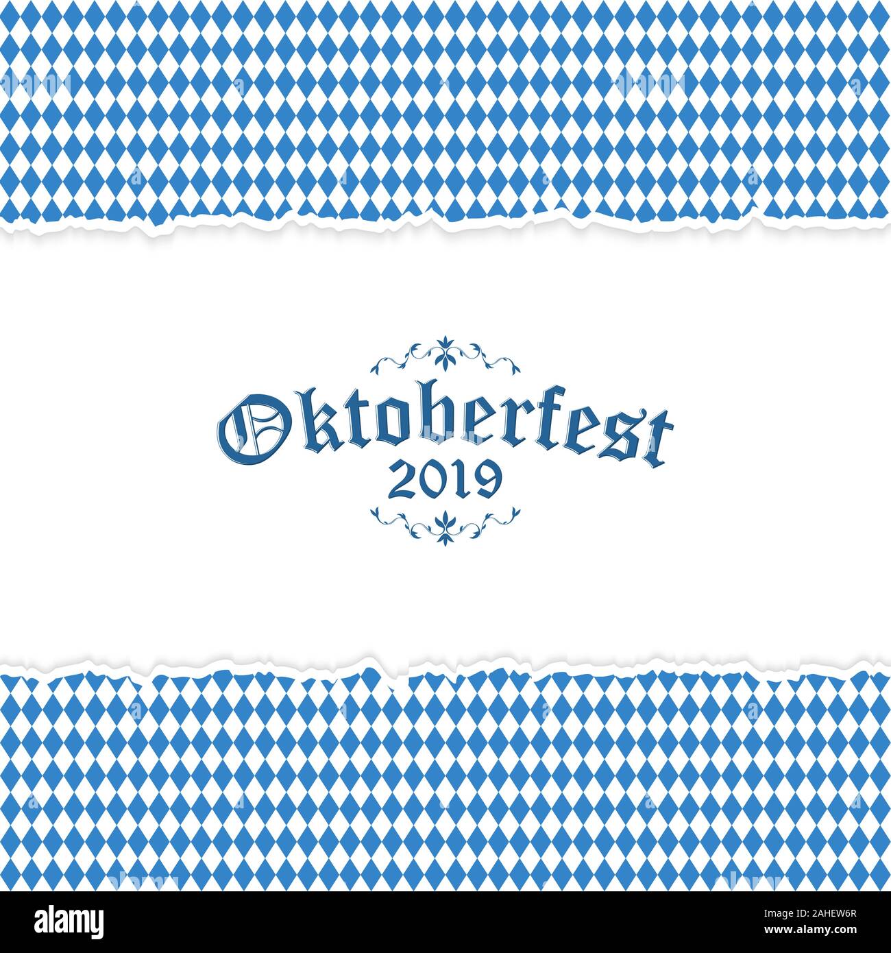 Arrière-plan de l'Oktoberfest avec éventrer avoir papier damier bleu-blanc et de l'Oktoberfest 2019 texte Illustration de Vecteur