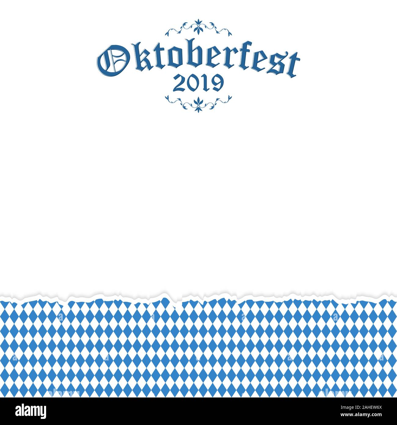 Arrière-plan de l'Oktoberfest avec éventrer avoir papier damier bleu-blanc et de l'Oktoberfest 2019 texte Illustration de Vecteur