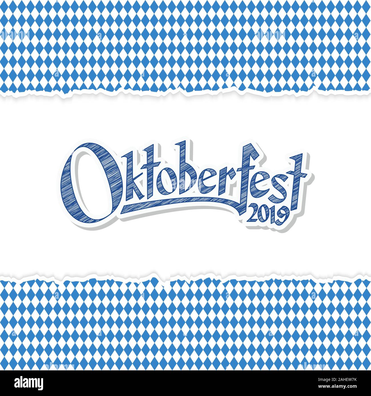 Arrière-plan de l'Oktoberfest avec éventrer avoir papier damier bleu-blanc et de l'Oktoberfest 2019 texte Illustration de Vecteur