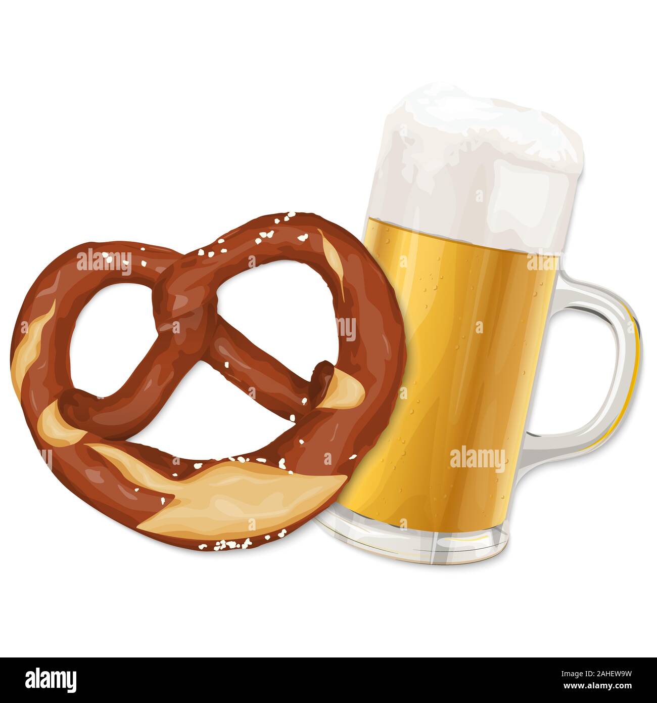Fichier vectoriel EPS 10 avec brown bretzel et verre de bière Illustration de Vecteur