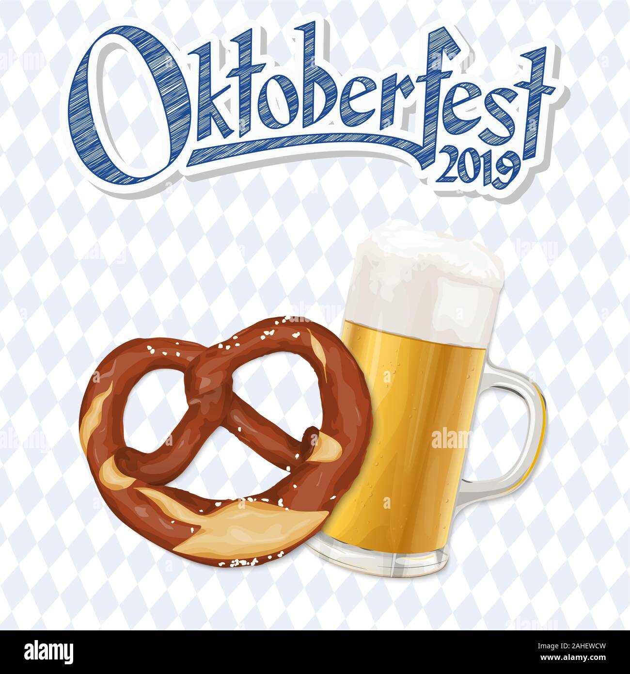 Oktoberfest 2019 Arrière-plan avec un bretzel et un verre de bière Illustration de Vecteur