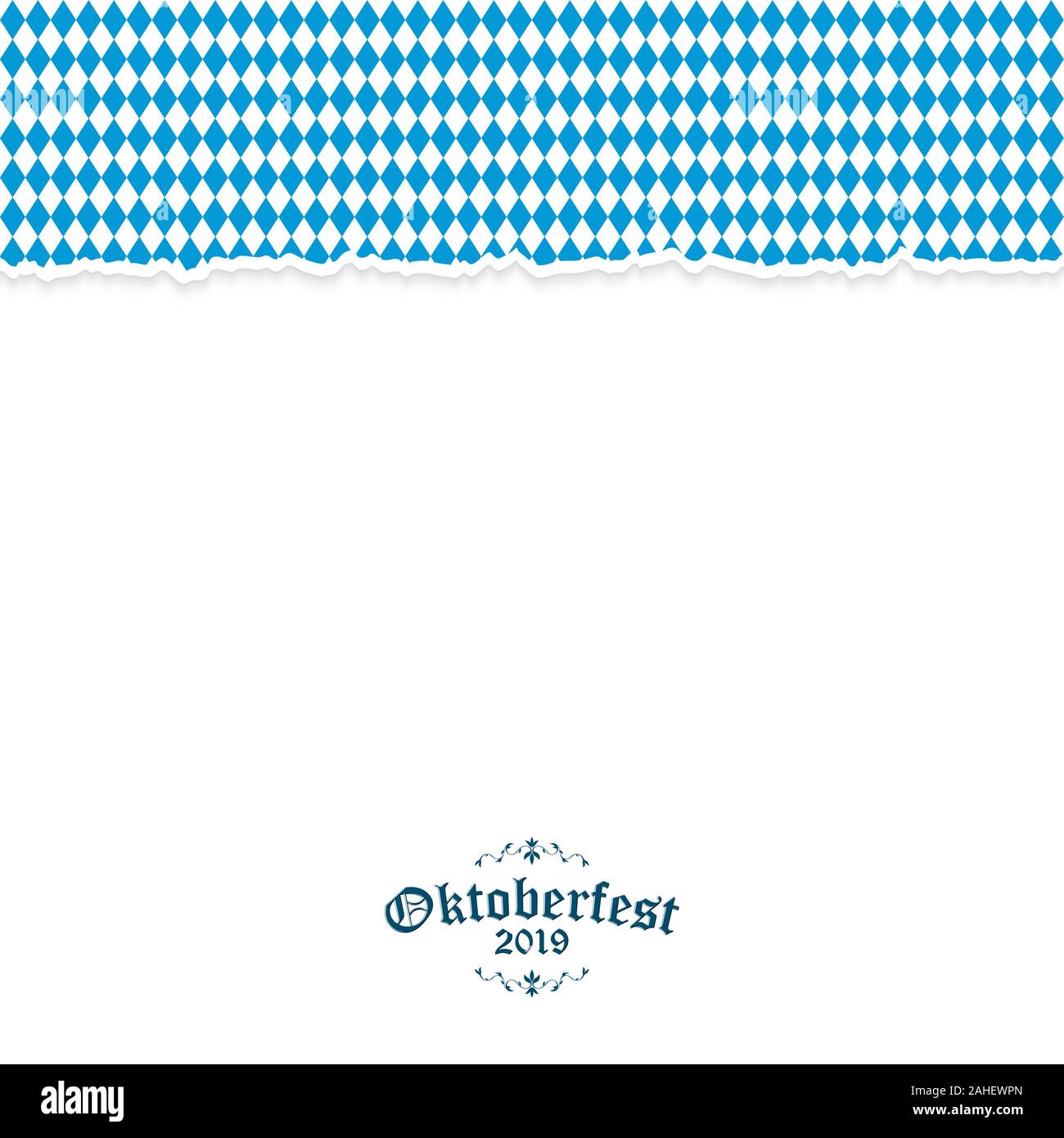 Arrière-plan de l'Oktoberfest avec éventrer avoir papier damier bleu-blanc et de l'Oktoberfest 2019 texte Illustration de Vecteur