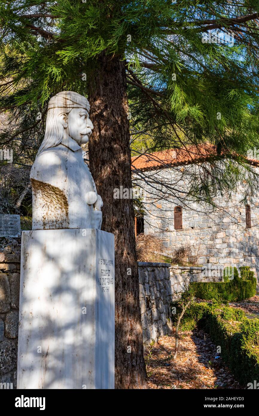 La Statue de Theodoros Kolokotronis à Libovisi, Arcadia. Le général grec et le dirigeant de la guerre d'indépendance en 1821 Banque D'Images