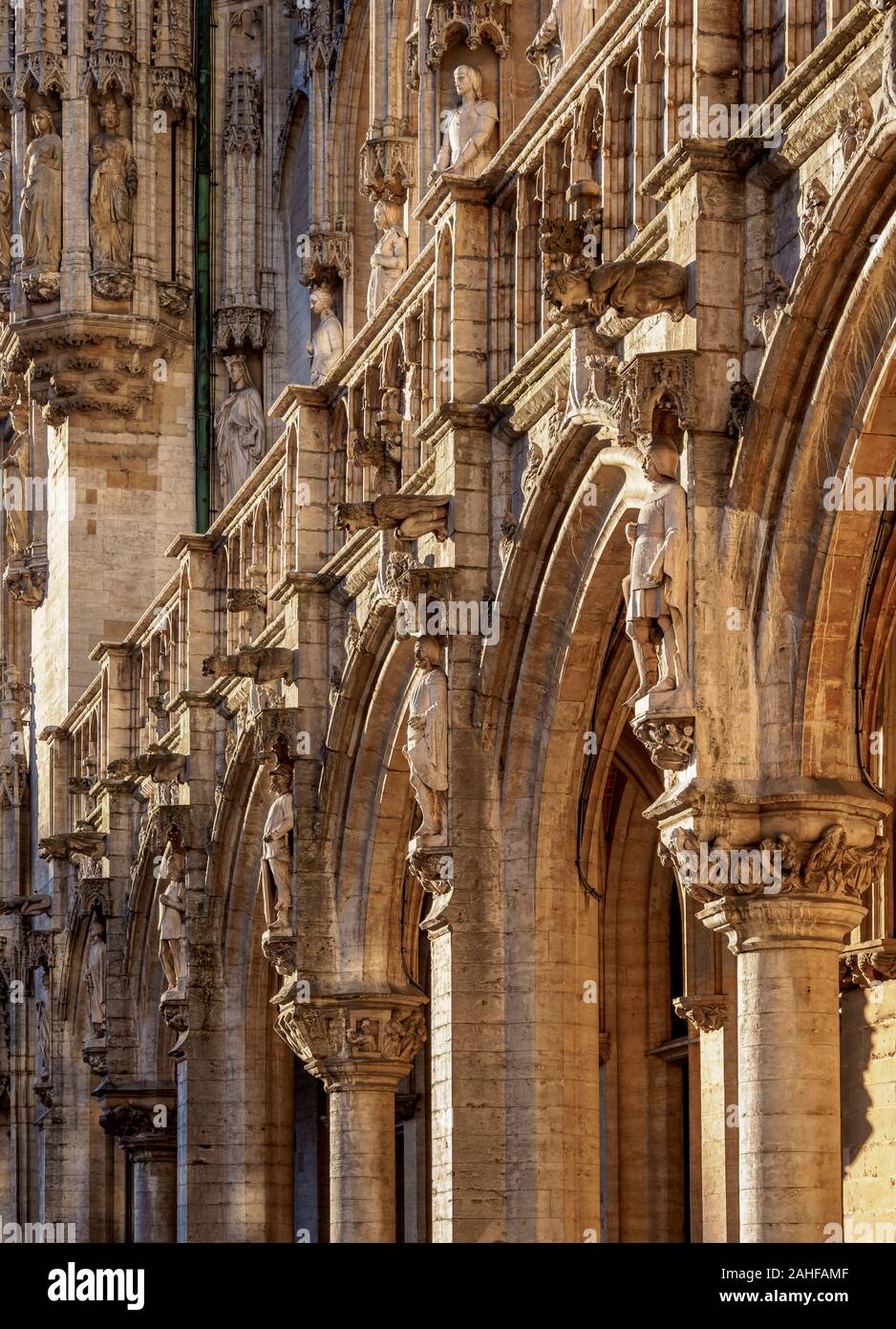 À l'hôtel de ville Grand Place, vue détaillée, UNESCO World Heritage Site, Bruxelles, Belgique Banque D'Images