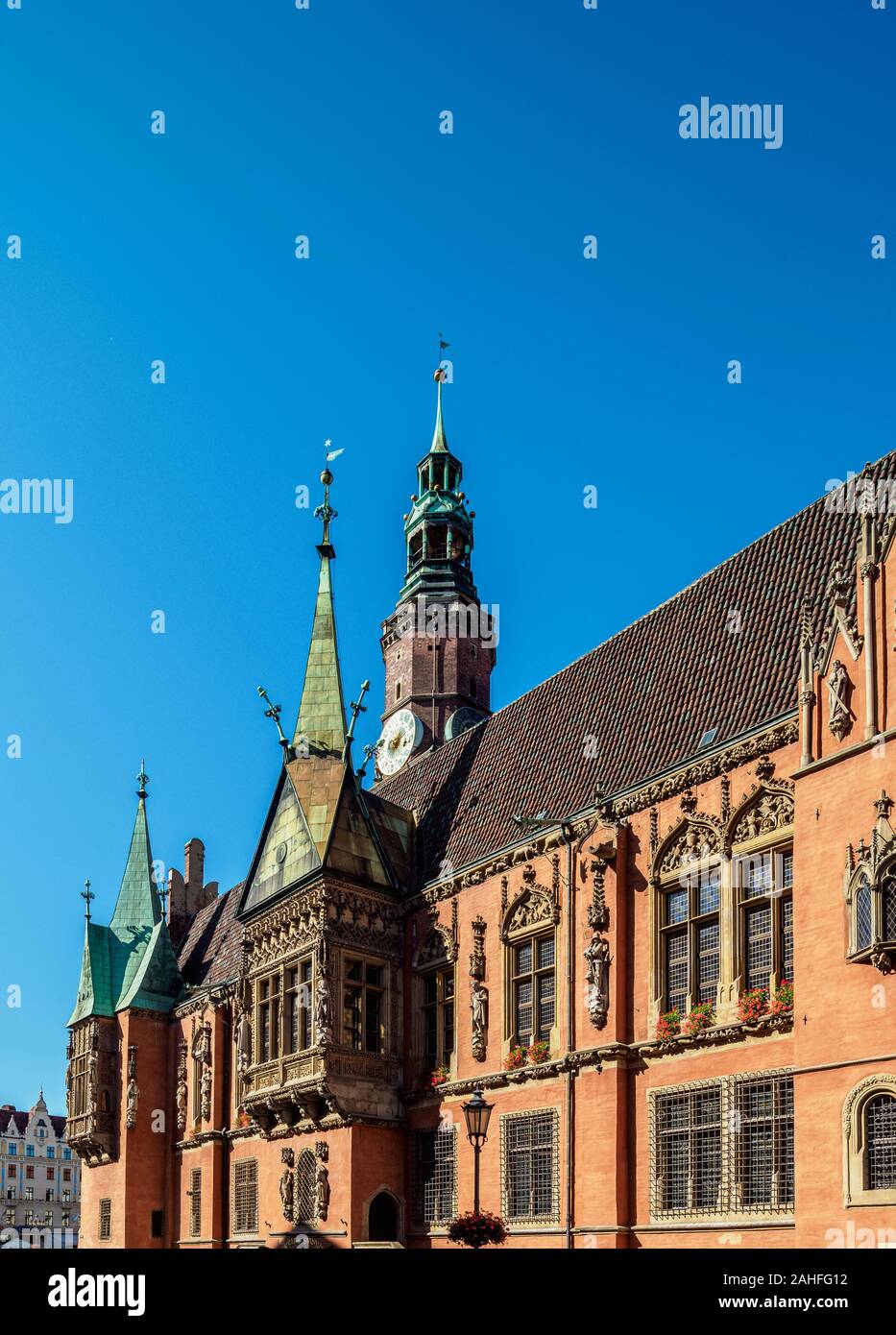 Ancien hôtel de ville, vue détaillée, Wroclaw, Basse-silésie, Pologne Banque D'Images