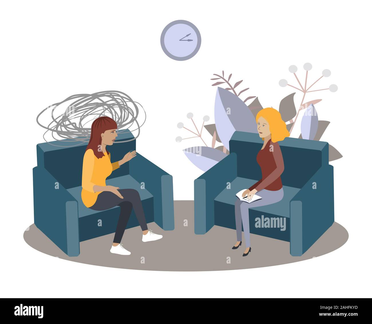 Séance de psychothérapie vector illustration. Femme psychologue et patient femme, la société concept psychiatrie Illustration de Vecteur