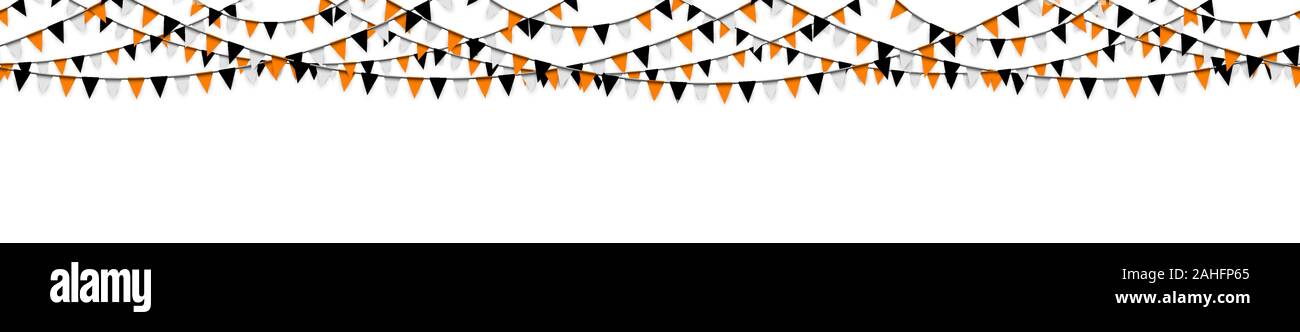 Fond noir transparent avec guirlandes, confettis orange et blanc utilisé pour les modèles d'Halloween Illustration de Vecteur