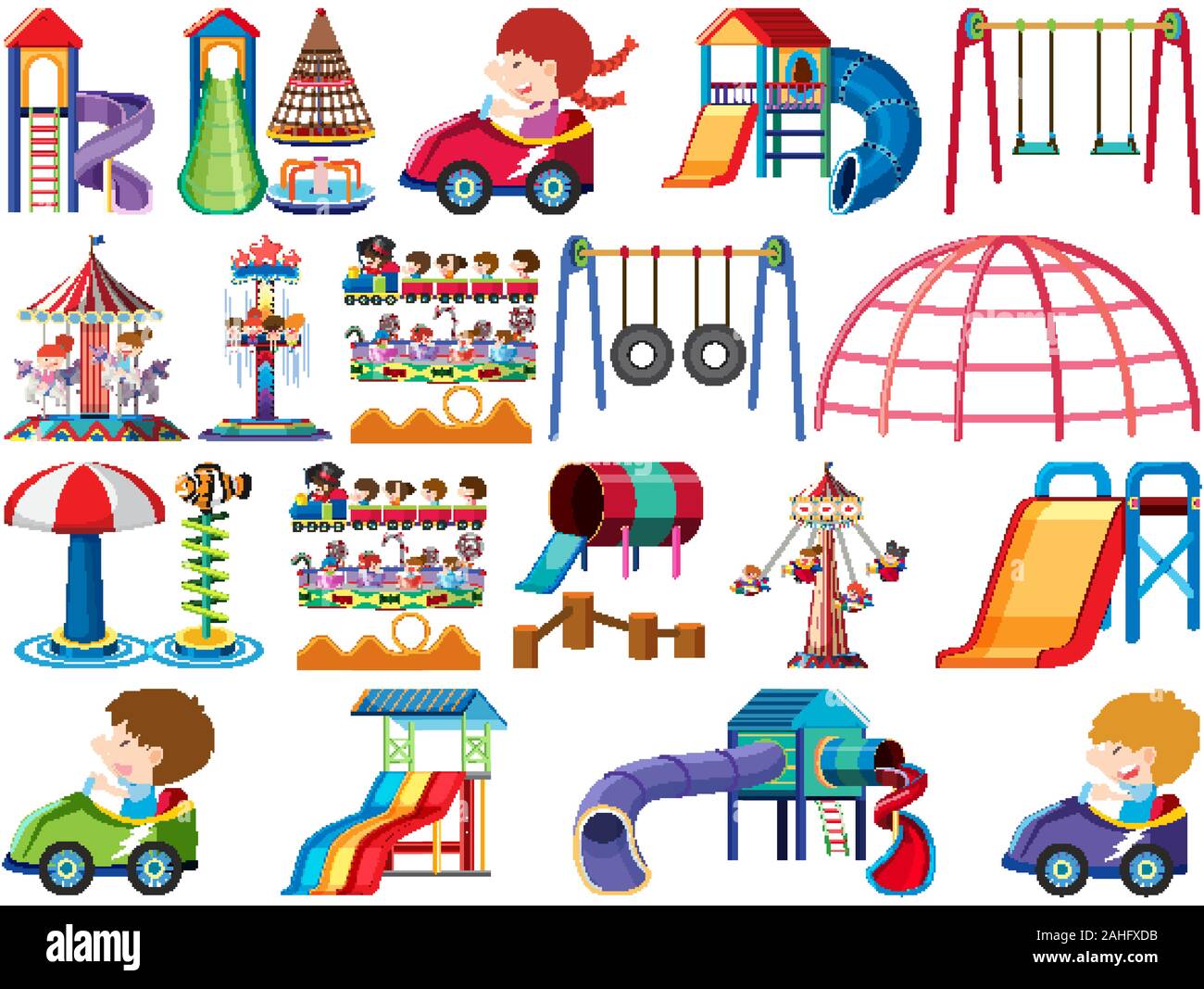 Grand ensemble d'objets isolés d'enfants et aire de jeux illustration Illustration de Vecteur