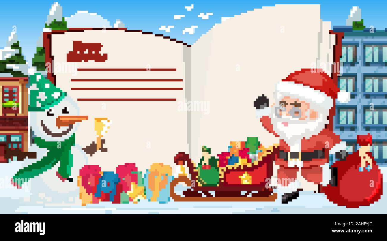 Modèle de carte de Noël avec le père noël et bonhomme illustration