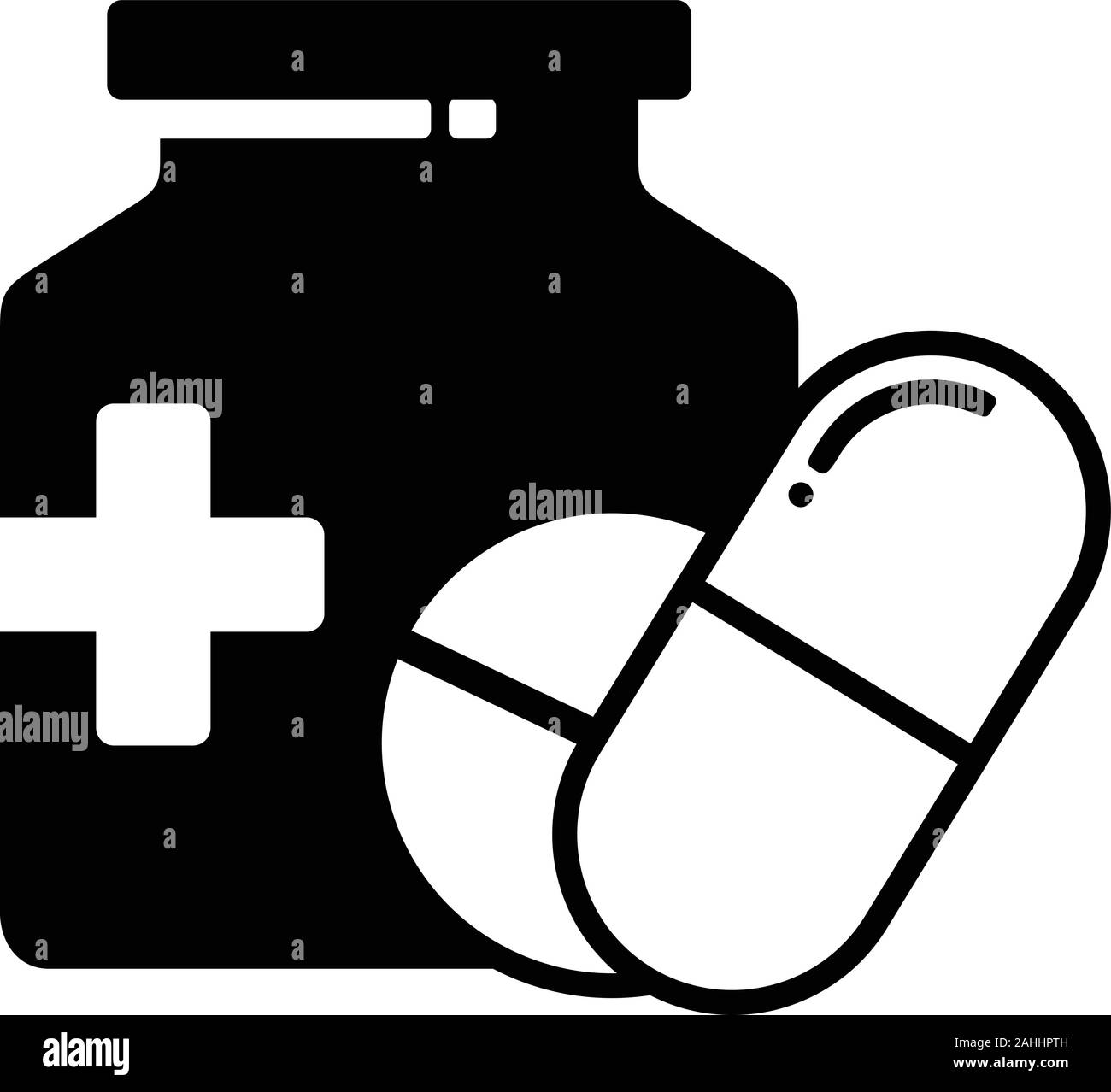 Style Silhouette comprimés et icône bouteille isolé sur fond blanc à partir de la collection médicale. L'icône de pilules pilules modernes et tendances pour symbole, logo, web Illustration de Vecteur