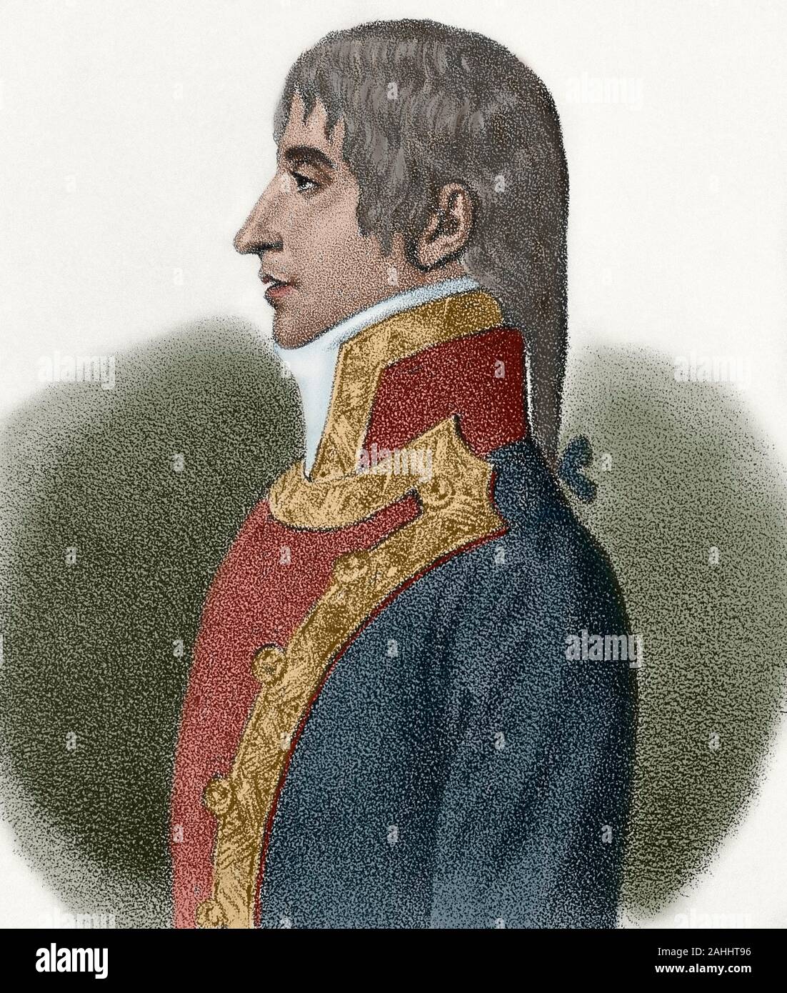 Cosme Damian Churruca y Elorza (Motrico,1761-Bataille de Trafalgar,1805). L'Espagnol mariner, un amiral de l'Armada Royale Espagnole. Il a fait partie de l'expédition pour explorer le détroit de Magellan (1788). La lithographie de Historia de la Marina Real Española, 19e siècle. Plus tard la couleur. Banque D'Images