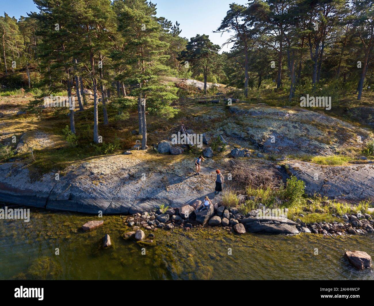 Vue aérienne de l'île de Korppoo Korpo, Korpostrom ou côte sud-ouest de la Finlande de l'archipel de Turku. L'archipel ou Saariston rengastie rocade est pleine Banque D'Images