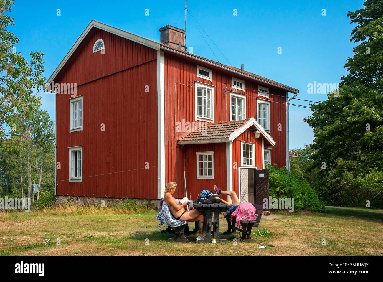 Maison en bois typique de l'île en Seili Väståboland Pargas dans dans le sud-ouest de la Finlande dans l'archipel de Turku. L'archipel ring road ou Saariston rengas Banque D'Images