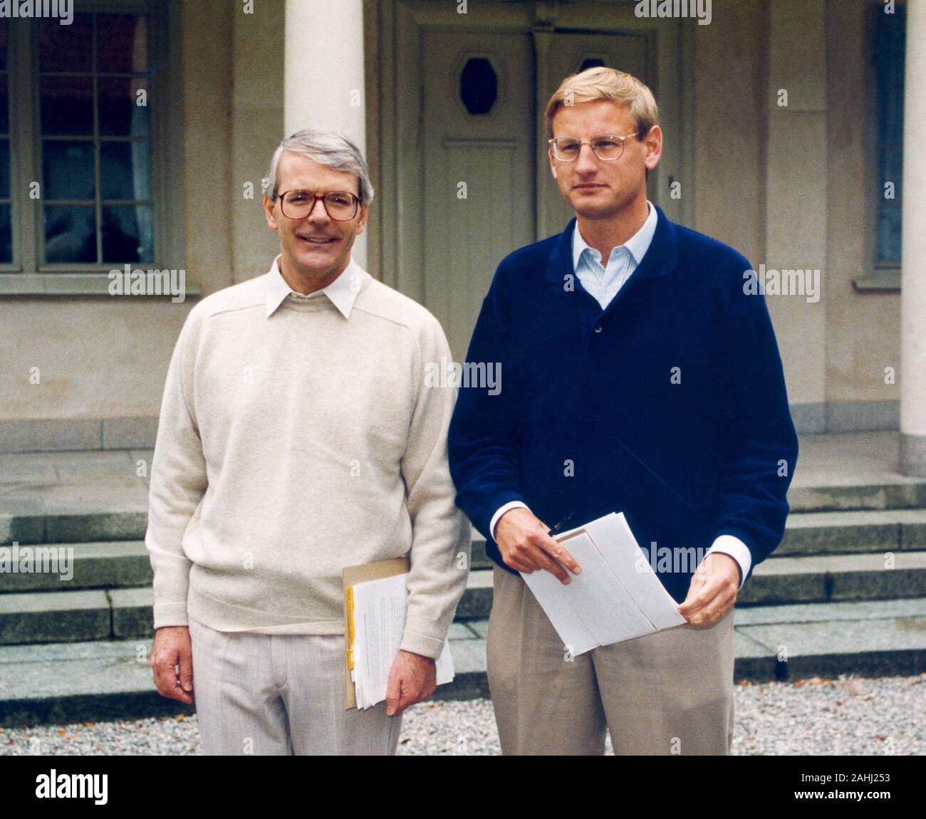 Le Premier ministre suédois Carl Bildt avec le Premier ministre britannique John Major à Harpsund la résidence d'été Banque D'Images