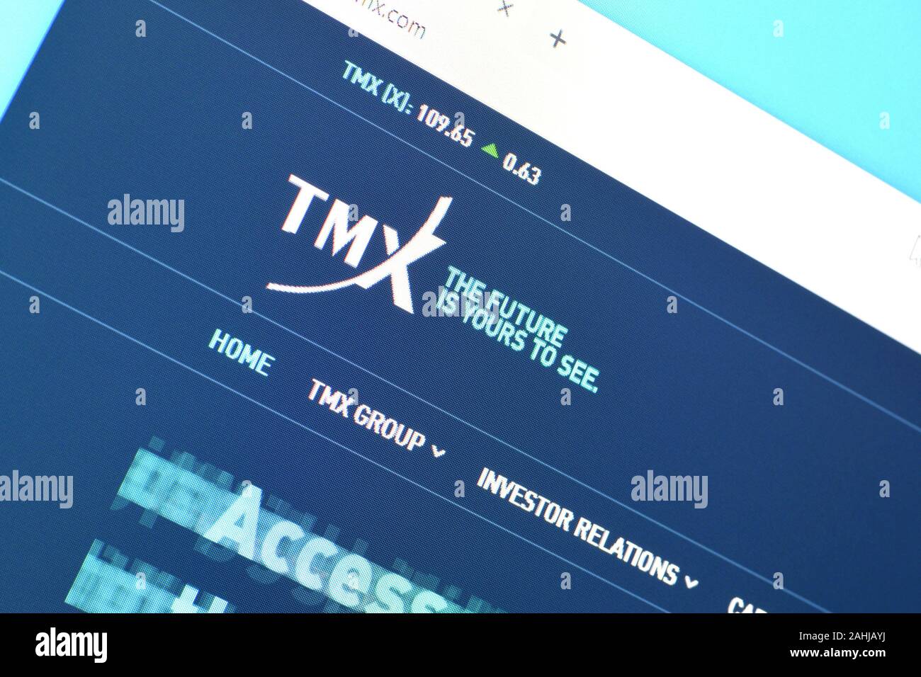 NY, USA - Le 16 décembre 2019 : Page d'accueil du site web de tmx sur l'écran de PC, url - tmx.com. Banque D'Images