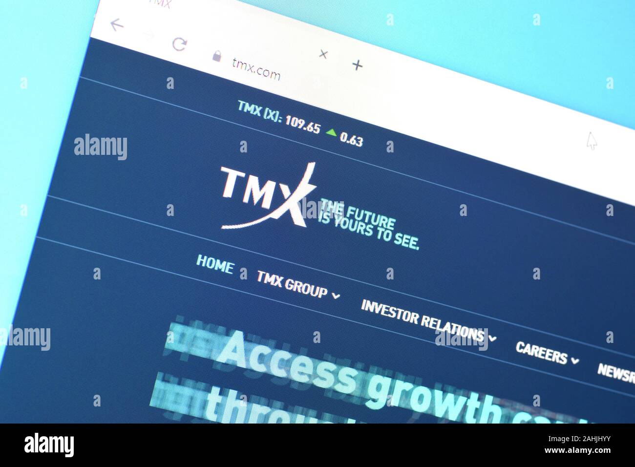 NY, USA - Le 16 décembre 2019 : Page d'accueil du site web de tmx sur l'écran de PC, url - tmx.com. Banque D'Images