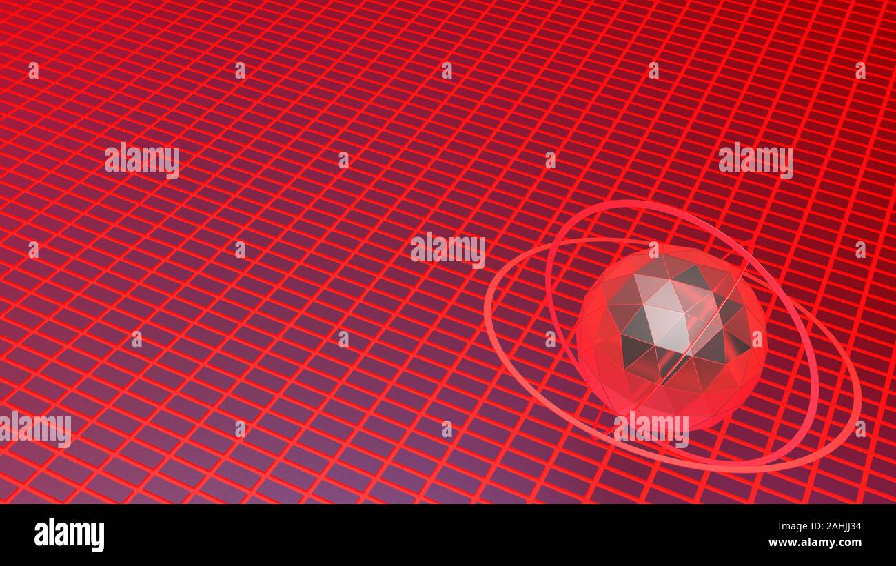 Les atomes et le fond bleu rouge - le rendu 3D illustration Banque D'Images