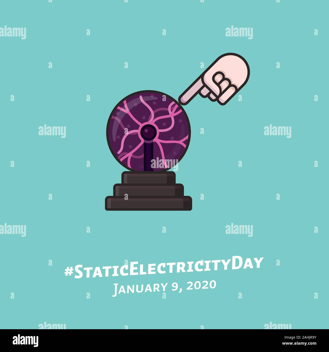 Toucher une boule de plasma illustration pour # StaticElectricityDay le 9 janvier. Vecteur de couleur symbole de la science et de la technologie. Illustration de Vecteur