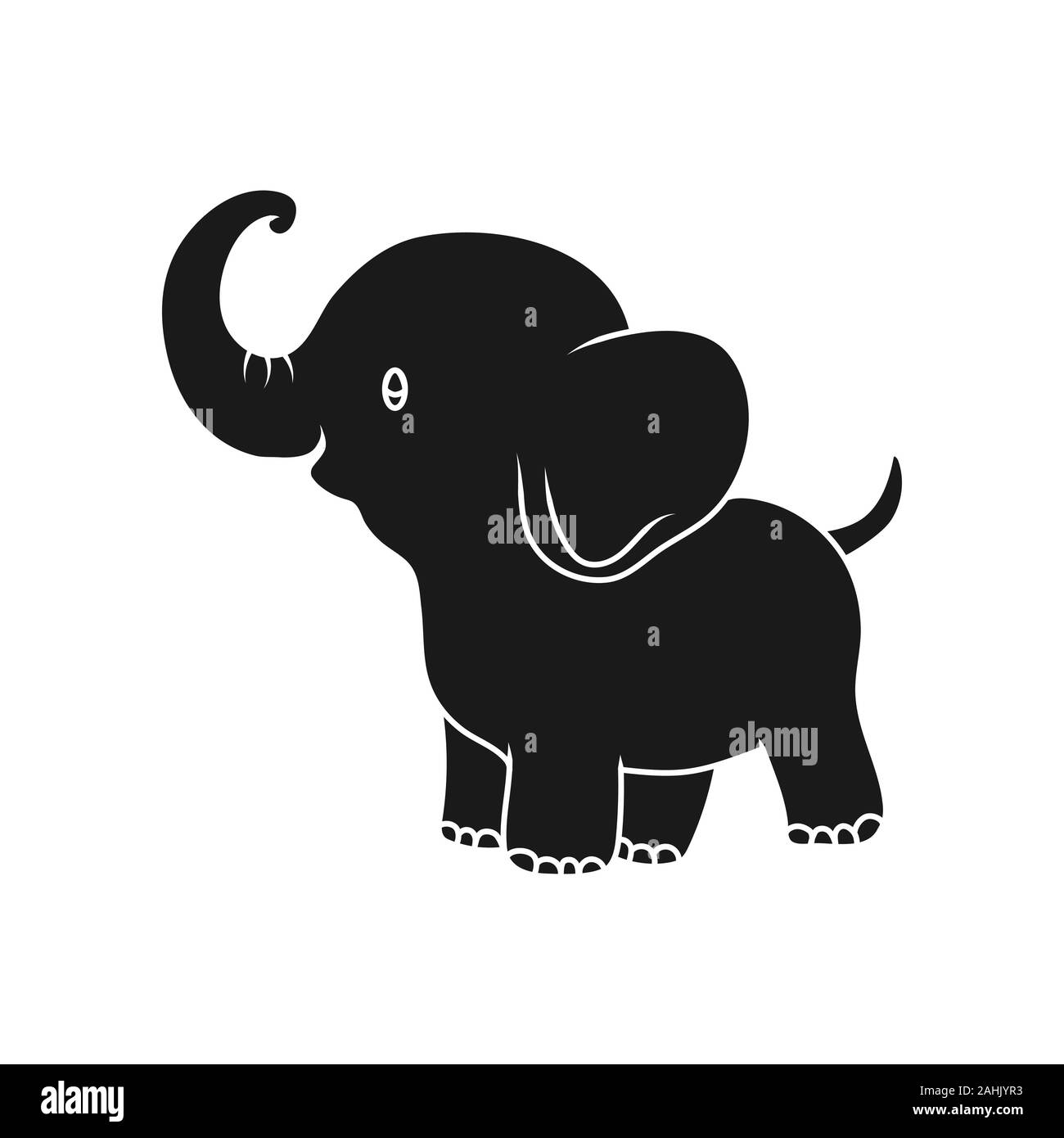 Silhouette d'un mignon petit éléphant dessins animés pour enfants. Isolé sur un fond blanc. Vector illustration pour les sceaux, timbres, scrapbooking. Style plat. Illustration de Vecteur