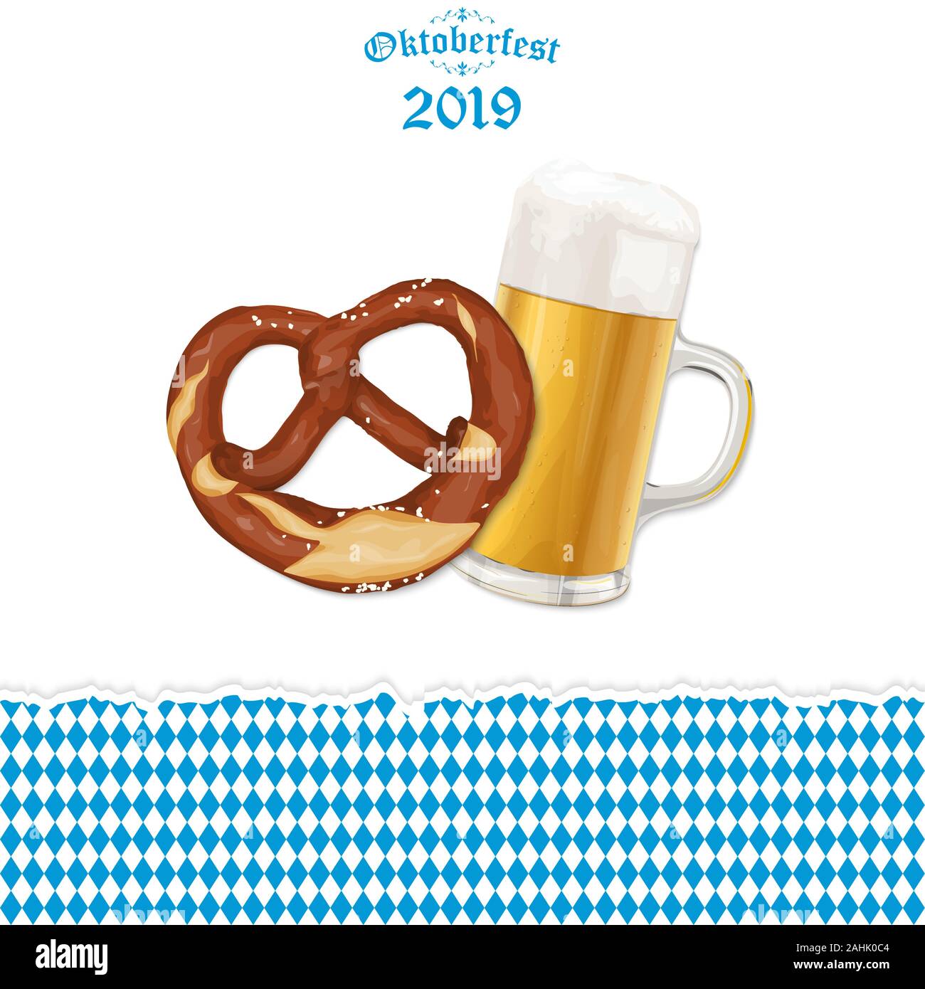 Oktoberfest 2019 Arrière-plan avec un bretzel et un verre de bière Illustration de Vecteur