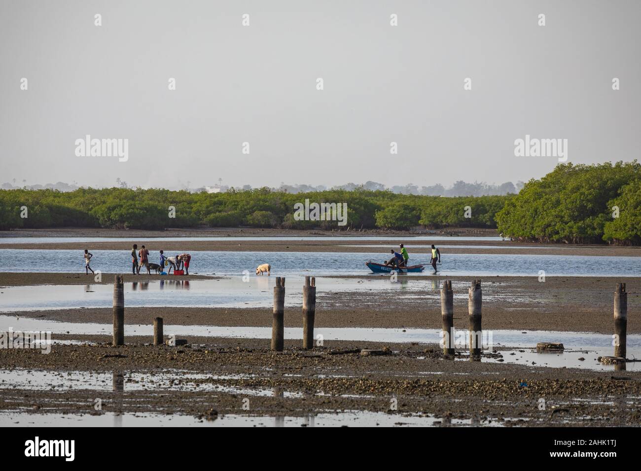 JOAL-FADIOUTH, SÉNÉGAL - novembre15, 2019 : les pêcheurs et les petits bateaux. Fadiauth Island. Le Sénégal. L'Afrique de l'Ouest. Banque D'Images