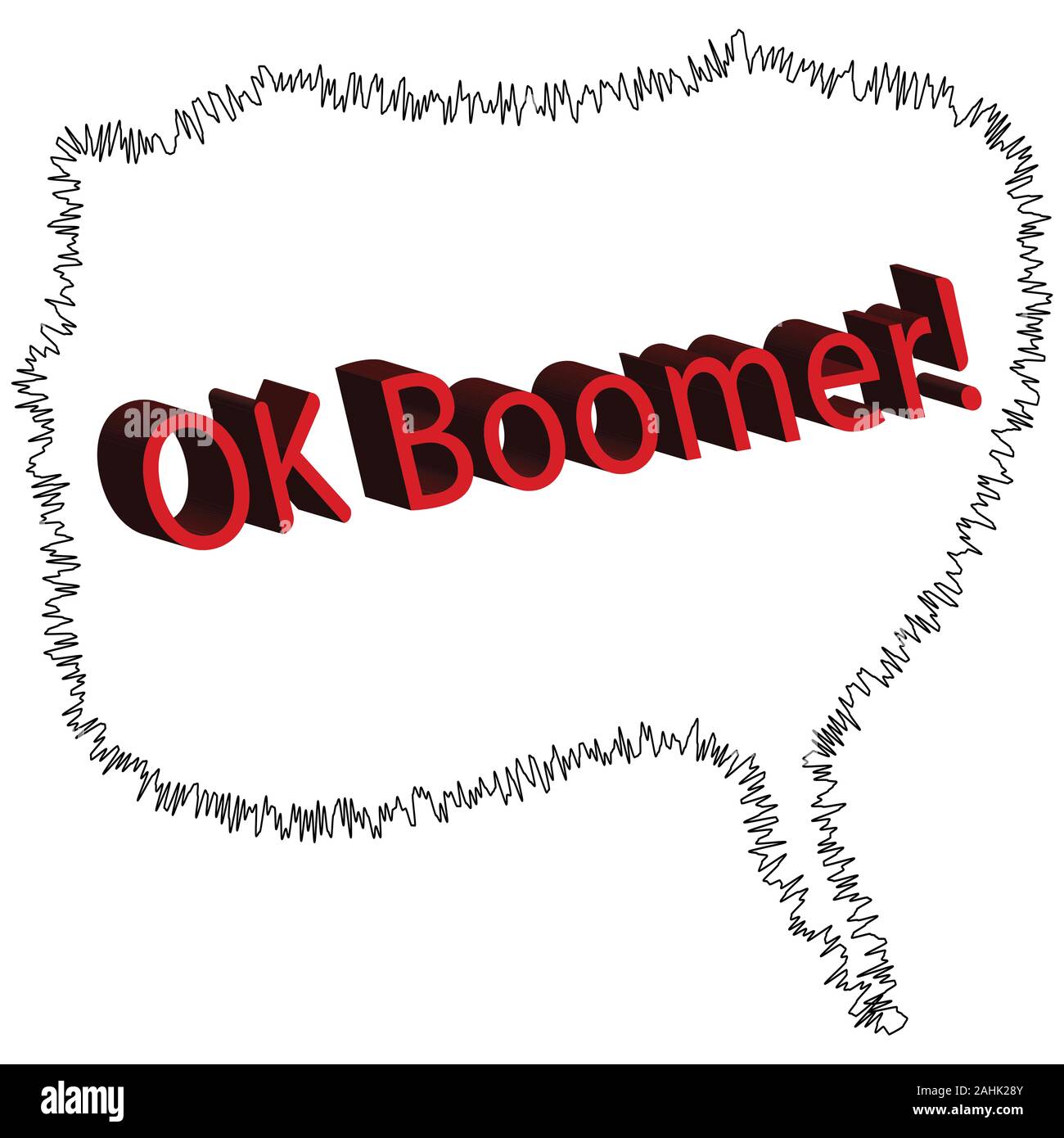 L'expression OK Boomer avec une bulle de parler rugueux contour. Banque D'Images