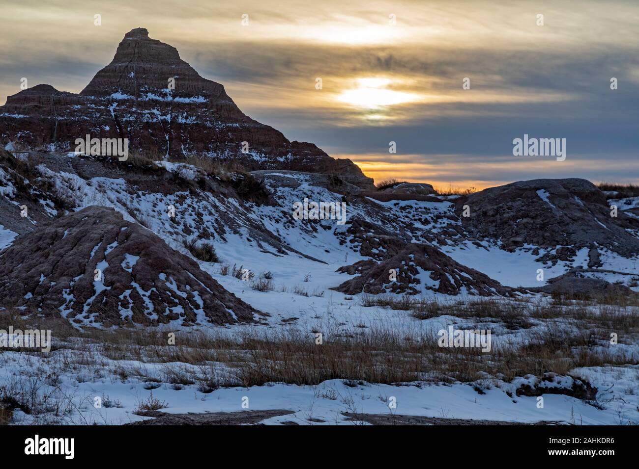 Badlands National Park en hiver. Banque D'Images