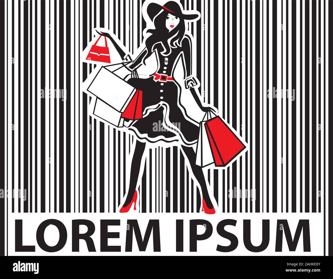 femme à la mode avec des sacs à provisions à l'intérieur du code-barres Illustration de Vecteur