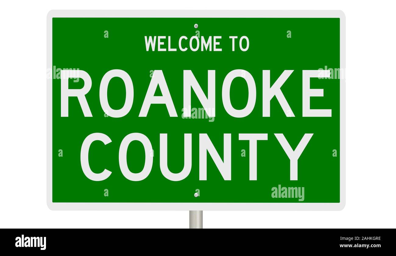 D'un rendu 3d vert panneau routier pour Roanoke County Banque D'Images