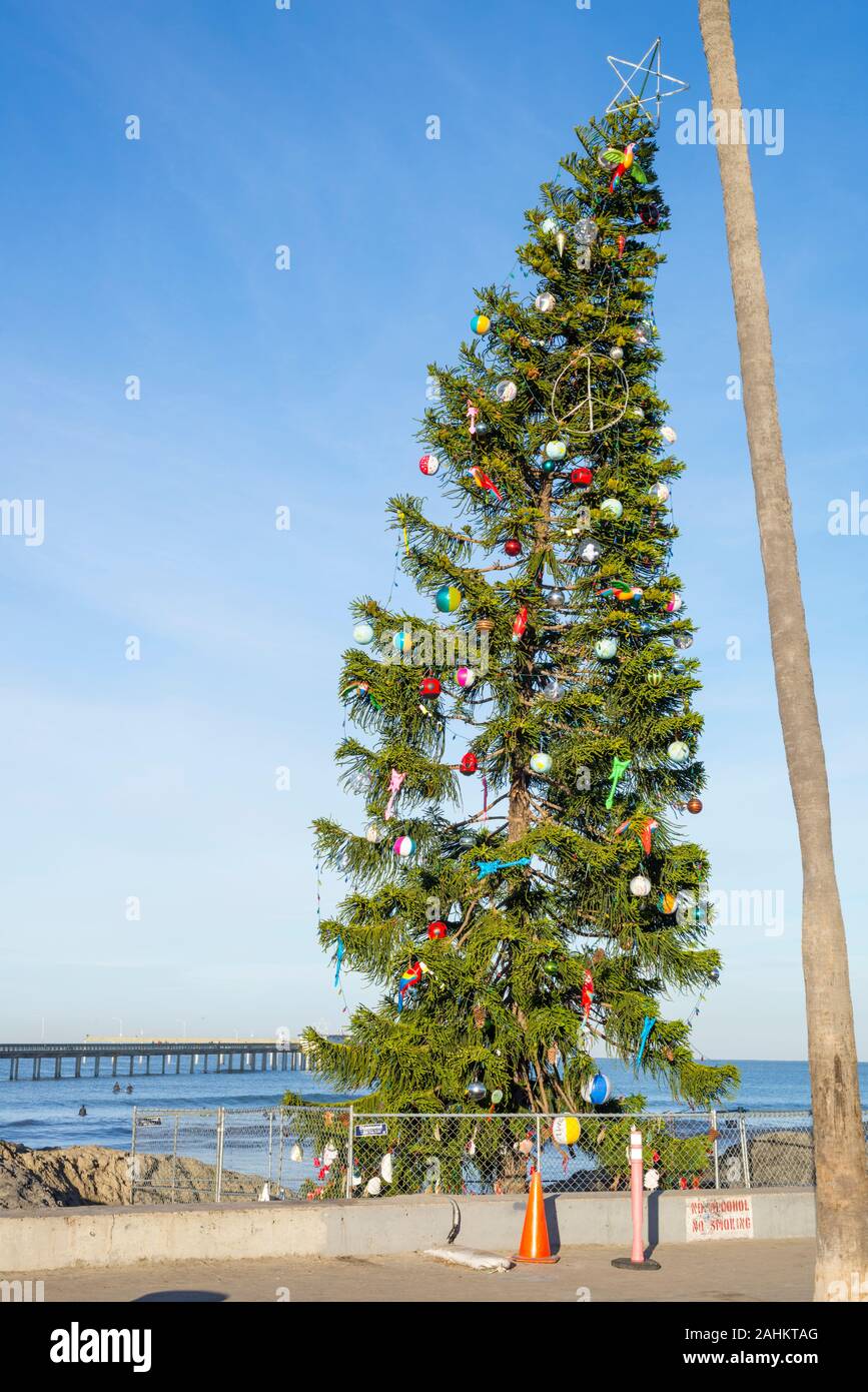 Le Ocean Beach Arbre de Noël. San Diego, Californie, USA. Banque D'Images