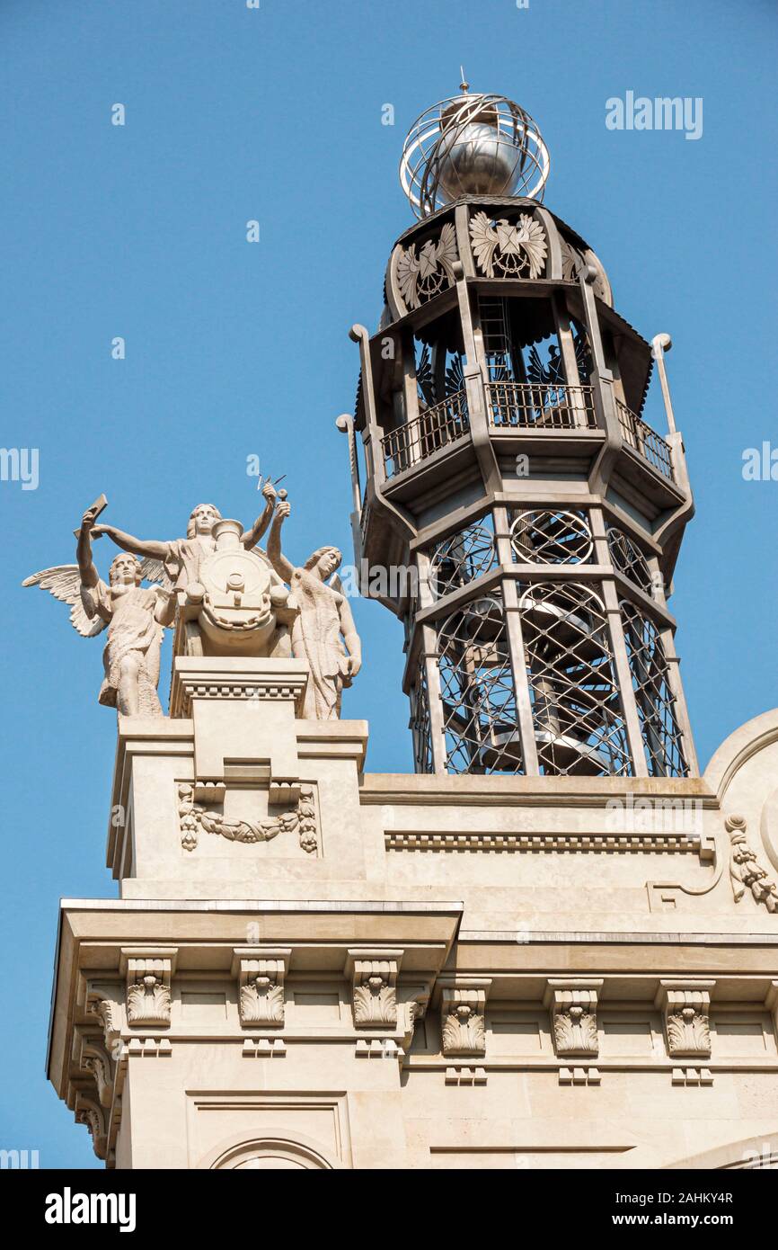 Valence Espagne hispanique, Ciutat Vella, vieille ville, quartier historique, Plaza Placa de l'Ajuntament, centre-ville, place de l'Hôtel de ville, Palacio de correos y telegraf Banque D'Images