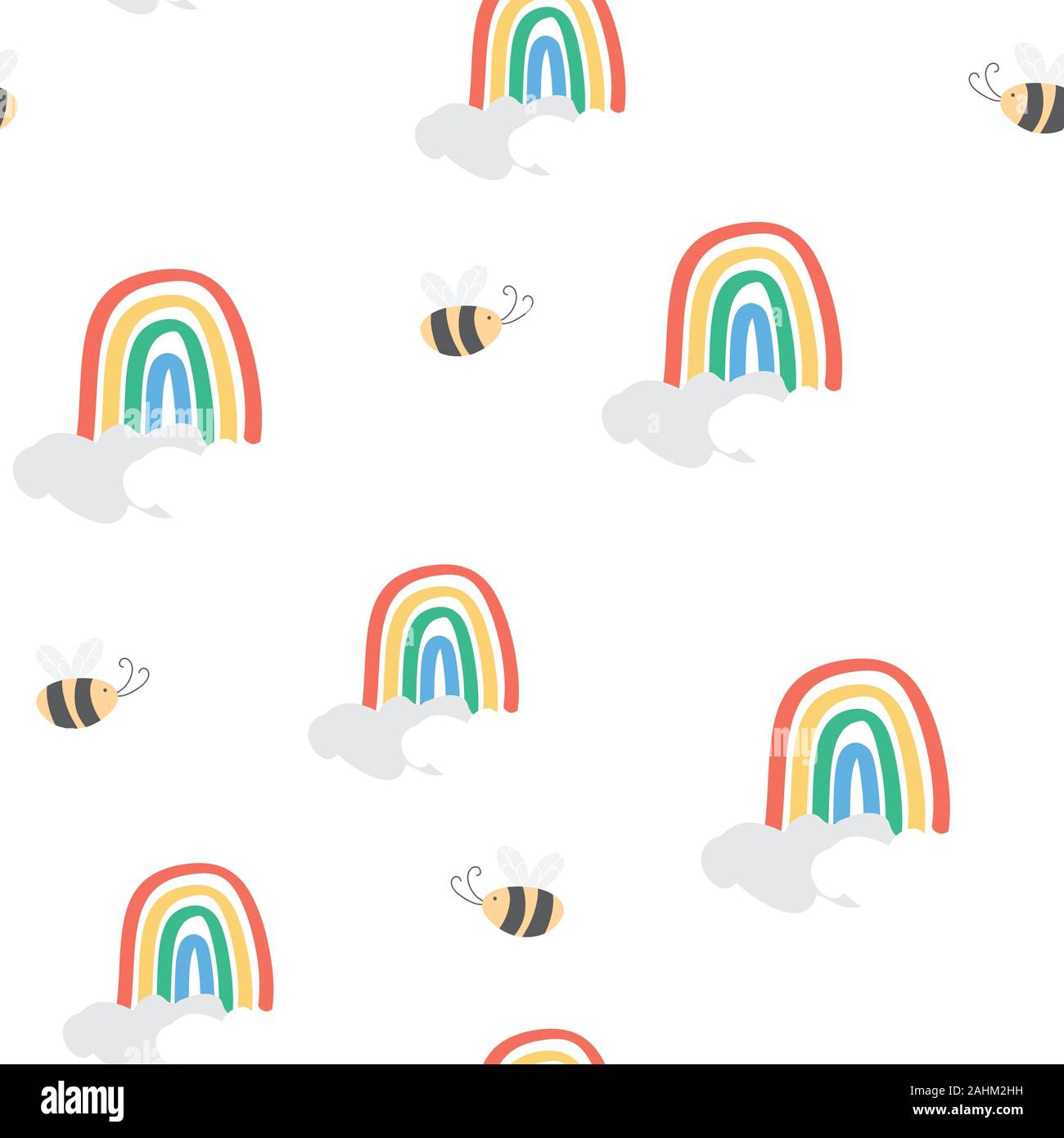 Les enfants avec motif arc-en-ciel mignon et bee dans le fond blanc Illustration de Vecteur