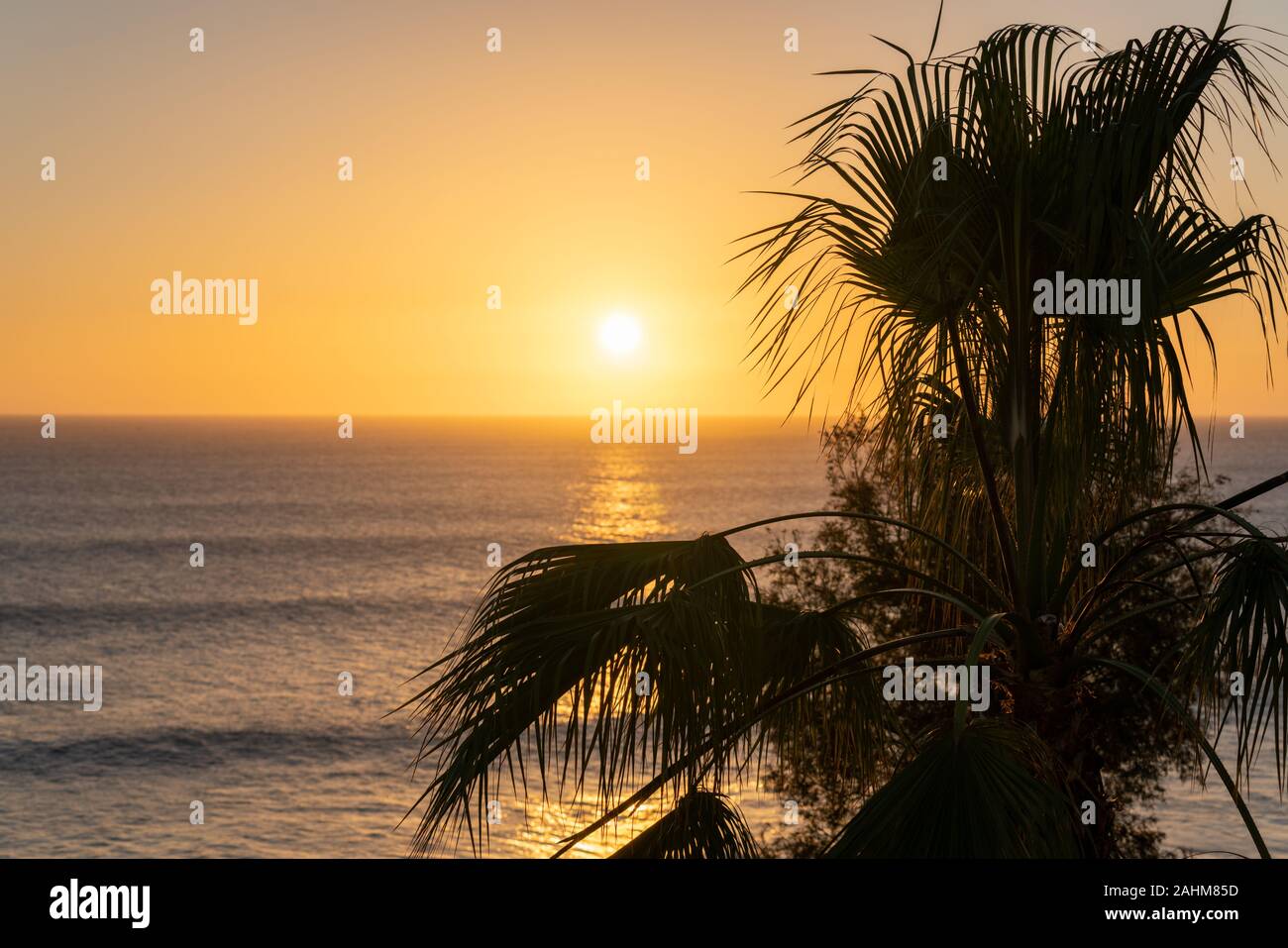 Coucher de soleil à Noël à Maspalomas, Gran Canaria, Espagne Banque D'Images