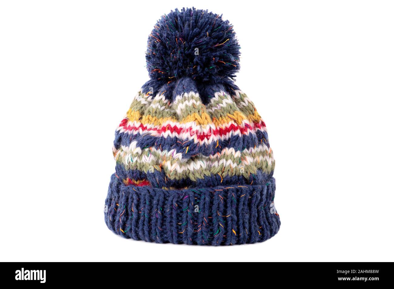 Ski Hiver bleu bobble hat Banque D'Images