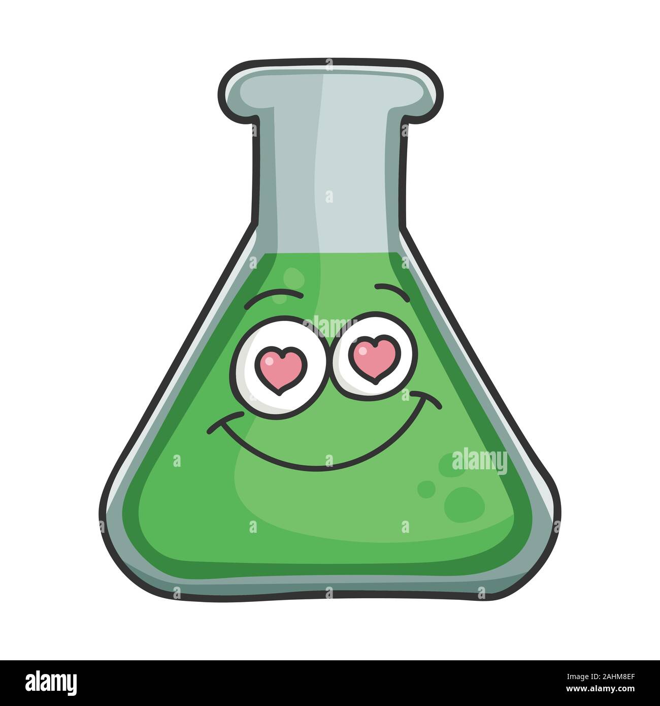 Heureux en amour smiling science test tube cartoon isolated on white Illustration de Vecteur