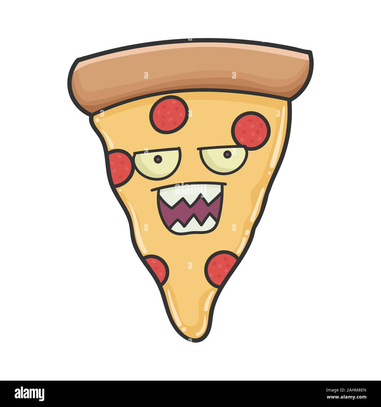 Mad en colère Tranche de pizza cartoon isolated on white Illustration de Vecteur