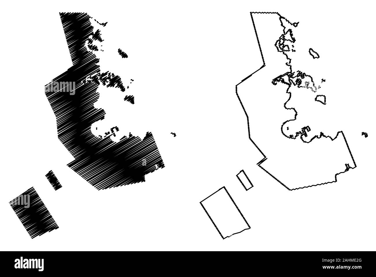 Ad-Dawhah (État du Qatar, les municipalités du Qatar) map vector illustration gribouillage, croquis Ad Dawhah Doha (carte) Illustration de Vecteur