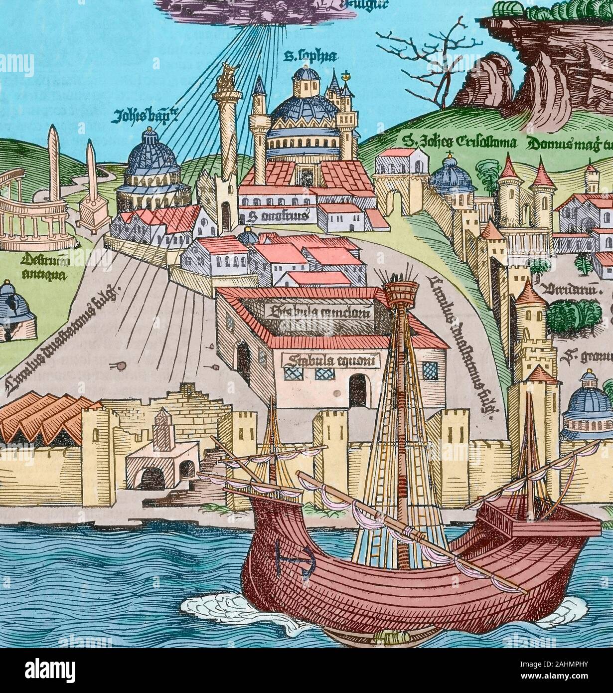 Constantinople (aujourd'hui Istanbul, Turquie). La gravure. Liber Chronicarum par Hartmann Schedel, 1493. Plus tard la couleur. Banque D'Images