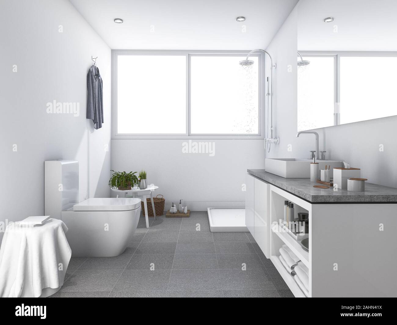 Blanc brillant rendu 3d des toilettes propres et salle de bains Banque D'Images