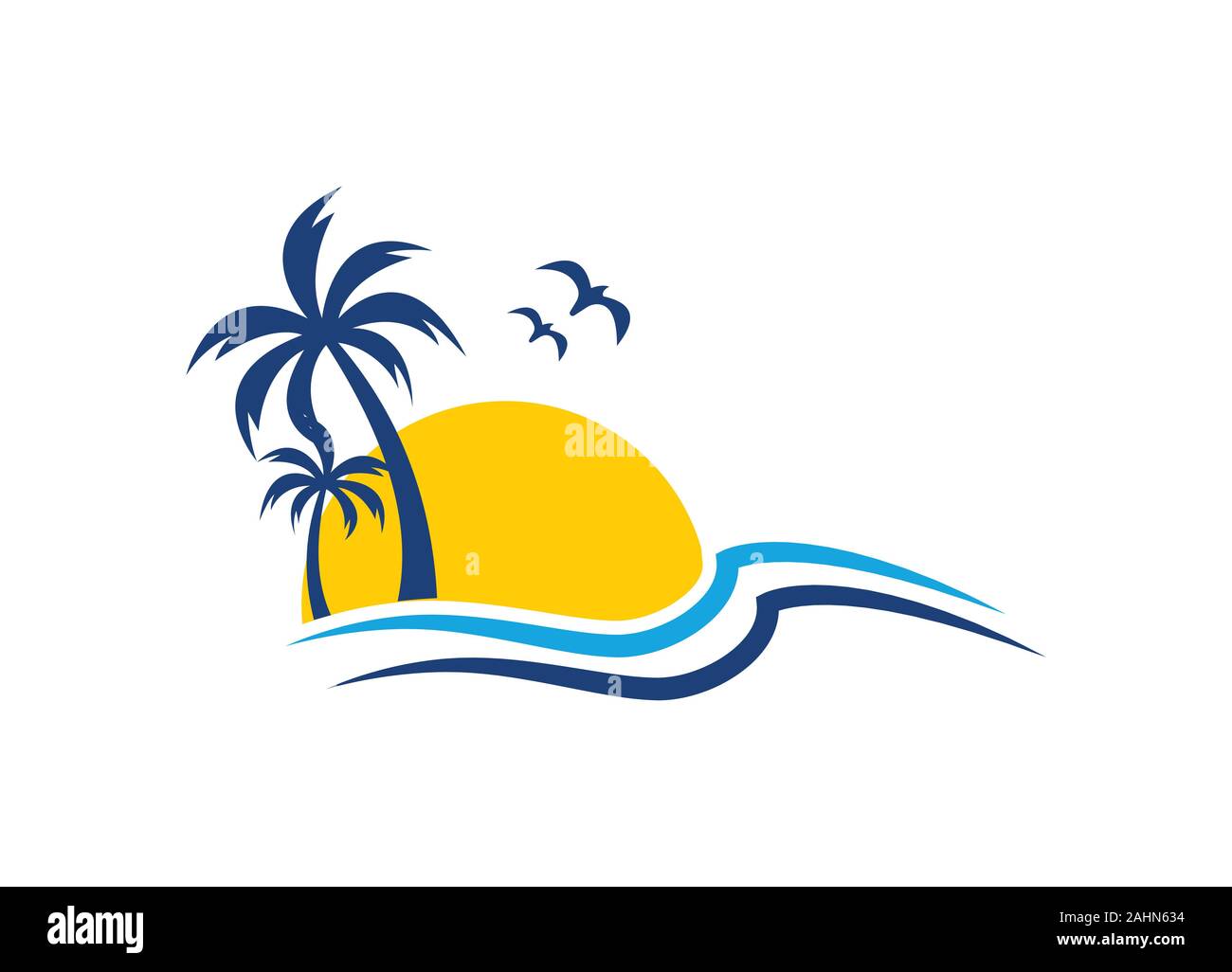 Plage tropicale Unique moderne et simple modèle de conception de logo Illustration de Vecteur